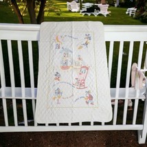 Vtg Walt Disney Quilted Embroidered Nursery Rhymes Baby Quilt Mickey Donald - $46.63