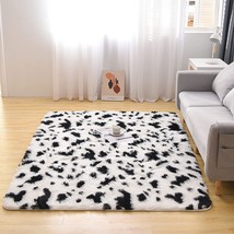 Cow Print Rug Faux Cowhide Rugs Adorable Animal Print Carpet, White-Black, 3&#39;X5&#39; - £27.49 GBP