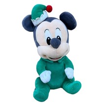 Disney Babies Mickey Mouse Holiday Christmas Plush Green Elf 11&quot; Stuffed Toy - £15.86 GBP