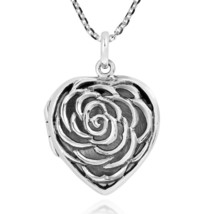Booming Wild Rose  Heart Shaped Sterling Silver Locket Pendant Necklace - £20.56 GBP