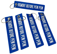 Rotary13B1 Remove Before PEW PEW Chamber Safety Key Chains - Blue - 5 Pieces image 2