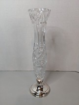 Vintage Hawkes Sterling Silver Mounted Crystal Glass Center Fluted Vase 11" H - £97.15 GBP