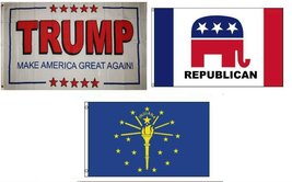 3x5 Trump White #2 &amp; Republican &amp; State of Indiana Wholesale Set Flag 3&#39;x5&#39; PREM - £18.00 GBP