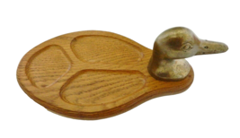 Wooden Desk Tray Brass Duck Head Trinket Coin Key Jewelry Money Holder - $22.65