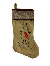 Santas Best Stocking Christmas Eve Felt Embroidered Bird Tan Green 18" - $18.81