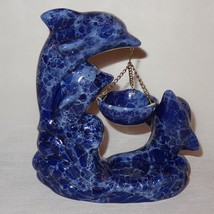 Blue Faux Marble Dolphin Tea Light Candle Holder Scented Wax/Oil  Figurine - £31.44 GBP