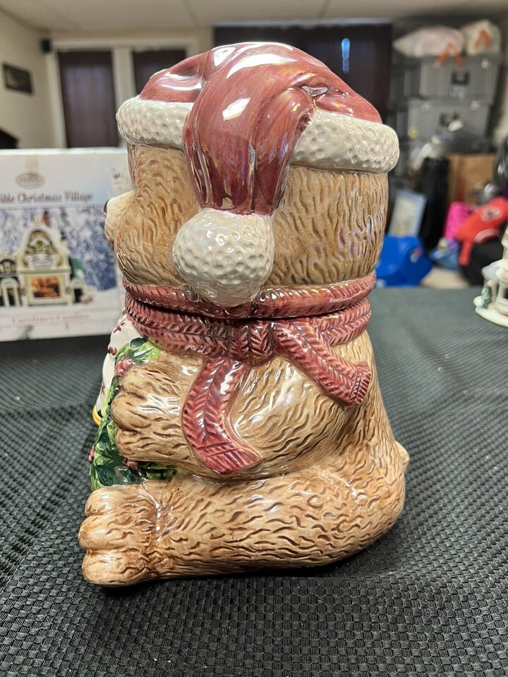Rare Vintage World Bazzar Teddy Bear With Wreath & Bell Cookie Jar Container Item image 2