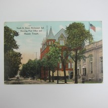 Richmond Indiana Postcard North A Street Post Office Masonic Temple Antique 1911 - £7.91 GBP