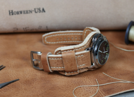 Handmade Bund Band, Horween Leather Watch Strap, Brown Cuff watch band 18-24mm  - $120.00