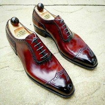 Two Tone Maroon Black Oxford Premium Quality Laceup Men&#39;s Leather Shoes - £119.89 GBP+