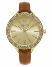 NEW SO &amp; CO New York 5089.2 Women&#39;s SoHo Crystal Accent Beige Leather Gold Watch - £32.66 GBP