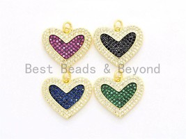 CZ Micro Pave Heart Pendant/Charm, Cubic Zirconia Blue Fuchsia Black Green - $7.50