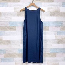 J Jill Love Linen Tank Dress Navy Blue Sleeveless Midi Casual Womens Medium - £77.22 GBP