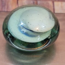 VTG Hand Blown Glass Paperweight Light Green/Blue White Swirl Controlled Bubble - £13.78 GBP
