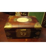 Vintage ChineseWOODEN Jewelry Box with celadon Jade carved Plaques[2] - $101.96