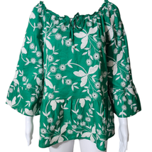 John Mark Jade Floral Tunic Boho Green White Large Blouse  - $45.54