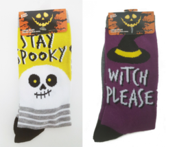 Gertex Womens Halloween Socks 5-10 Shoe Gray Purple Spooky Ghost Witch 2 Pair - £9.04 GBP