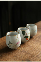 China Teacup Chinese Painting Round Ceramic Kong Fu Tea Cup Set Of 3 - £20.39 GBP