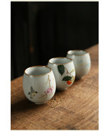 CHINA TEACUP CHINESE PAINTING ROUND CERAMIC KONG FU TEA CUP SET OF 3 - £20.43 GBP