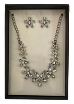 K&amp;M Designs Costume Jewelry Cubic Zirconia Flowers Necklace &amp; Stud Earrings Set - £10.89 GBP