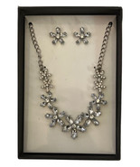 K&amp;M Designs Costume Jewelry Cubic Zirconia Flowers Necklace &amp; Stud Earri... - £10.66 GBP