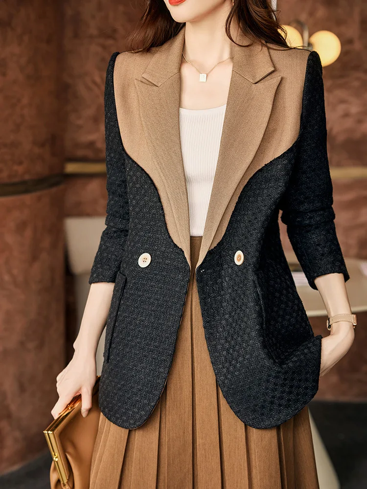 Suit Jacket Women&#39;s Tweed  French Style -end  Autumn  Big Lapel Suit Blazer Hit  - £150.31 GBP