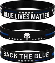 Blue Lives Matter Thin Blue Line American Flag Bracelets with Skull - Back The B - £7.95 GBP