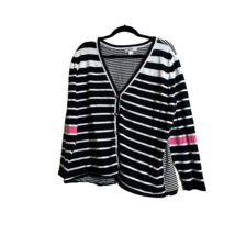 CJ BANKS Size 2X Black, White, Pink Stripe Cotton Cardigan Long Sleeve S... - £11.46 GBP