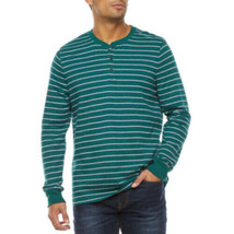 St. John&#39;s Bay Men&#39;s Long Sleeve Henley Shirt X-LARGE Green Stripe Super... - $19.57