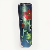 Poppy Bee Tumbler Hand Painted Epoxy Stainless Steel Skinny 30 Oz Gift OOAK HOGG - £93.94 GBP