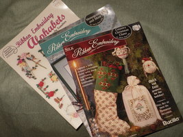 Ribbon Embroidery Booklets Lot of 3 Monograms, Alphabets &amp; Country Christmas - £13.36 GBP