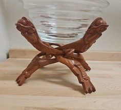 Hand Carved Wooden Collapsing Dragon Themed Bowl Stand EUC - $37.70