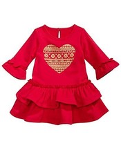First Impressions Infant Girls Sparkle Heart Ruffled Terry Dress,Red,3-6 Months - £19.42 GBP