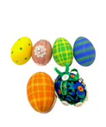 Vintage Handmade Hand Painted Paper Mache Easter Egg Decorations Lot of 6 - $14.04