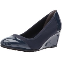 LifeStride Women Wedge Heel Pump Heels Juliana Stretch Size US 9.5M Navy Patent - $44.55