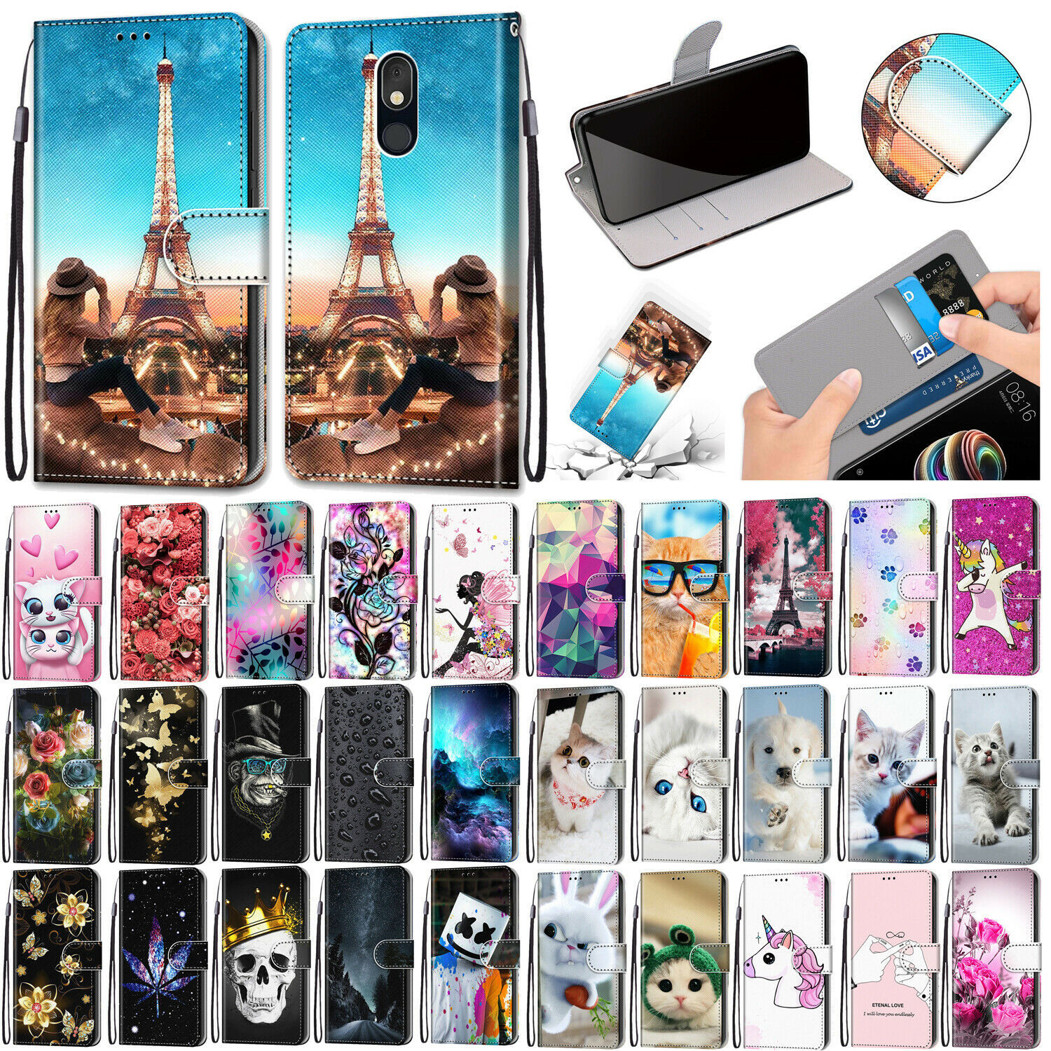 For LG Stylo 5/Stylo 4/K10/K9/K8 PU Leather Wallet Phone Case Cover Flip Stand