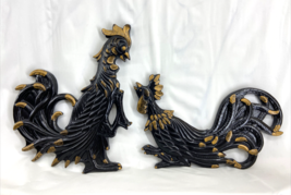 Vintage Chalk Ware Black Roosters Vintage Wall Art Plaques Décor One Pair - $813.61 MXN