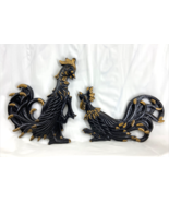 Vintage Chalk Ware Black Roosters Vintage Wall Art Plaques Décor One Pair - $58.05 CAD