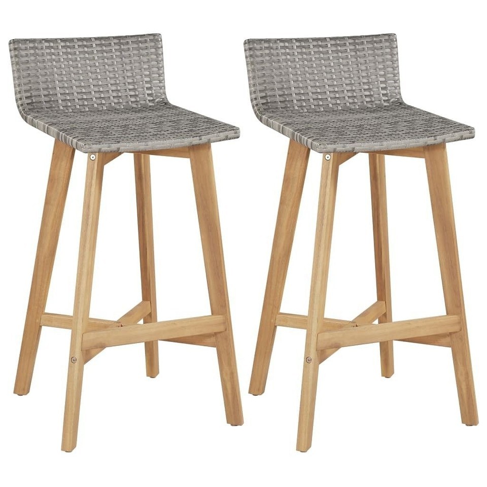 vidaXL Bar Chair Set of 2 Brown Solid acacia wood Standard Footrest - $200.33
