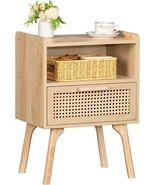 Lerliuo Natural Rattan Nightstand, Side Table With Drawer And Storage, B... - $70.59 CAD