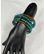 Womens SKU 004 Boho Turquoise Brown Beaded Stretch Wrap Bracelet - £6.10 GBP