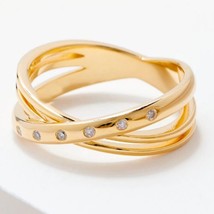 1/10CT Lab-Created Diamond Crisscross Wedding Band 14K Yellow Gold Plated Silver - £61.01 GBP