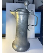 1777  12&quot; TALL PEWTER LIDDED FLAGON JUG HEART SHAPED LID OVER SPOUT DUTC... - $150.00