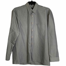 Bugatchi Uomo Button Front Shirt Size Medium Green Check Mens Polyester Rayon - $13.77