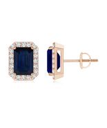 ANGARA 2.42 Ct Emerald-Cut Sapphire Stud Earrings with Diamond Halo in 1... - $3,068.10