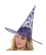 Spider Web Witch Hat Purple Black Sparkle Halloween Costume Accessory Ad... - $109.64 MXN