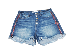 Miss Me 27&#39; Bead Me Up High Rise Frayed Shorts  - £31.78 GBP