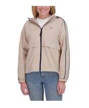 Tommy Hilfiger Womens Windbreaker Jacket Brown High-Low Hem Mesh Lining - $55.99