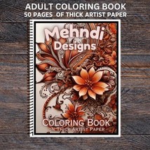 Mehndi Designs- Spiral Bound Adult Coloring Book - Thick Artist Paper - 50 pages - £22.37 GBP