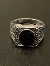 Natural Black Obsidian Stone S925 Sterling Silver Men Woman ￼Ring Size 8 - £11.87 GBP